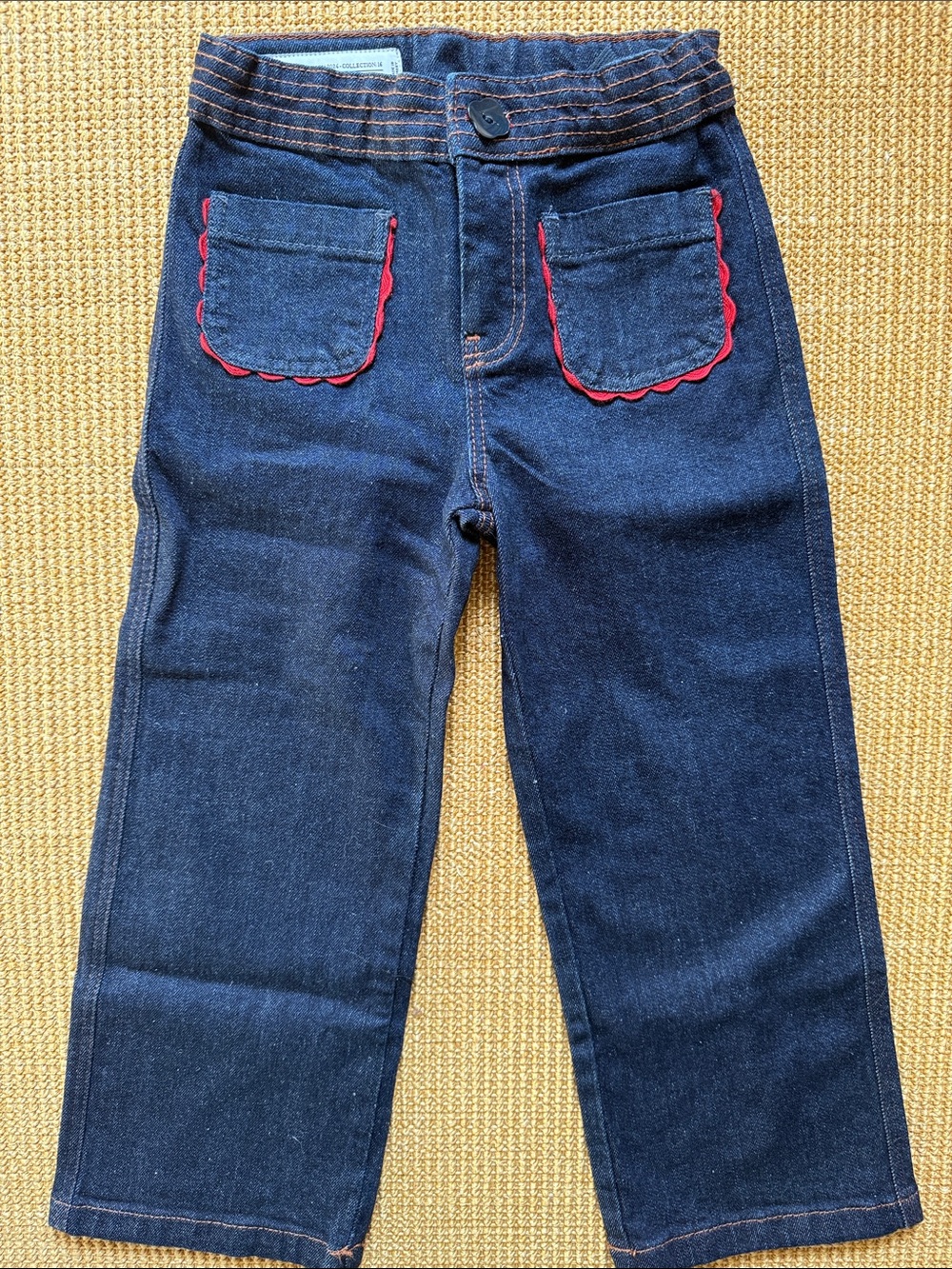 Zara Collection Girls Dark Blue Denim Jeans with Red Pocket Trim